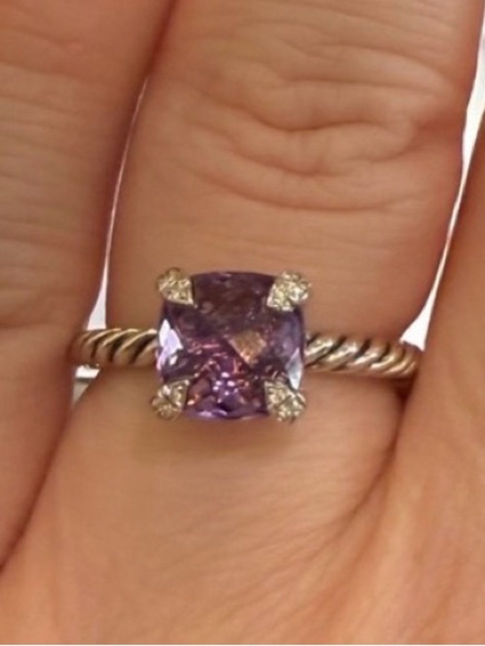 David Yurman Cushion Purple amethyst sterling silver Cable Ring size 6.5 💕